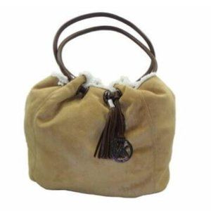 Authentic MICHAEL KORS LIGHTWEIGHT LEATHER+FAUX SHEARLING  TOTE +ZIP POUCH